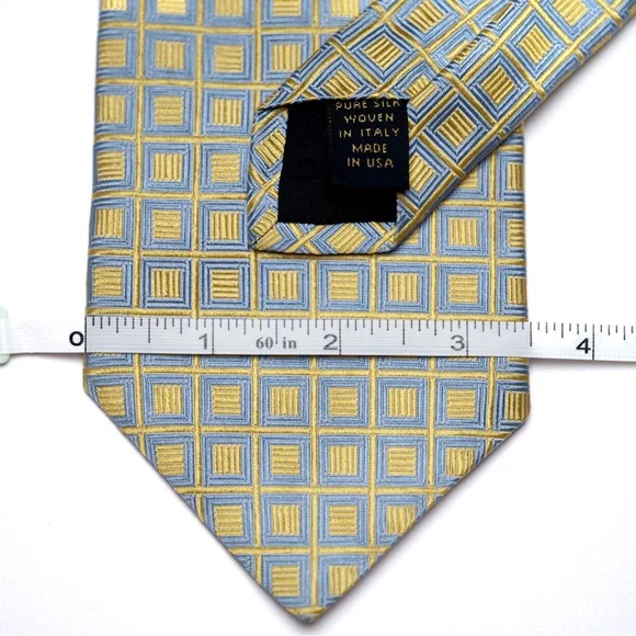Brooks Brothers Pure Silk Gold and Blue Geometric Woven Necktie, EUC - Picture 4 of 6